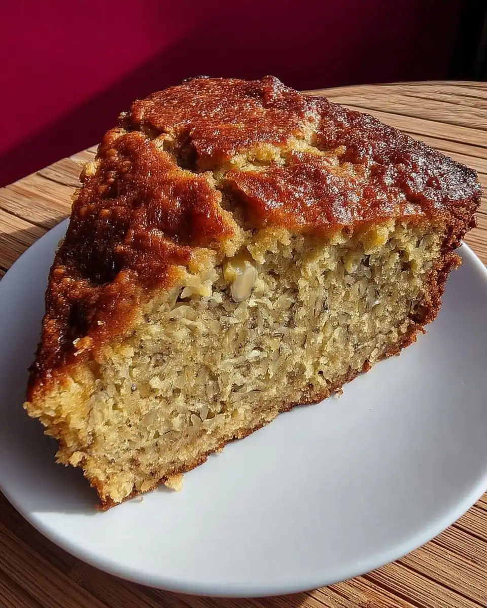Banana cake served with coffee on a wooden table