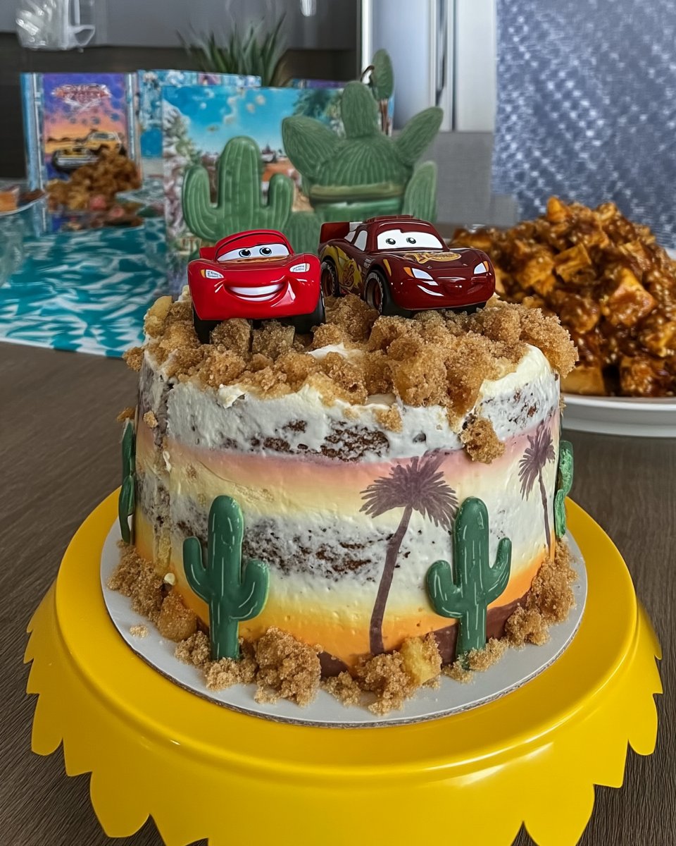 Process shot of carving a chocolate sheet cake into a car shape