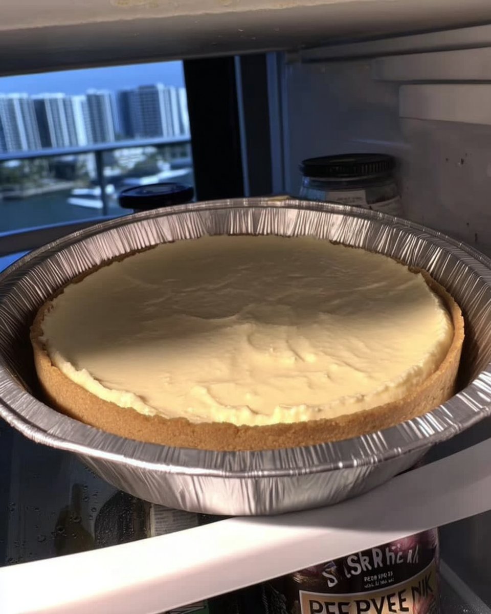 Lemon Cheesecake 13 Springform pan wrapped in foil inside a roasting pan with water