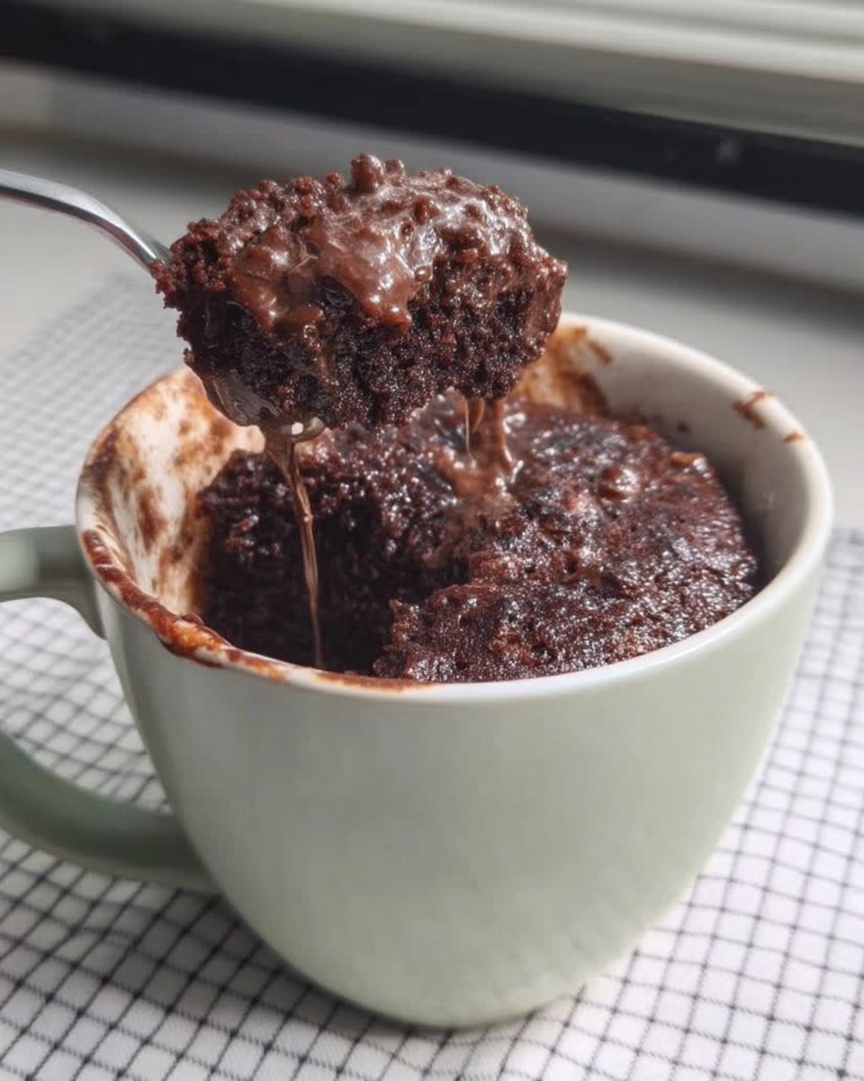 Chocolate mug cake topped with whipped cream