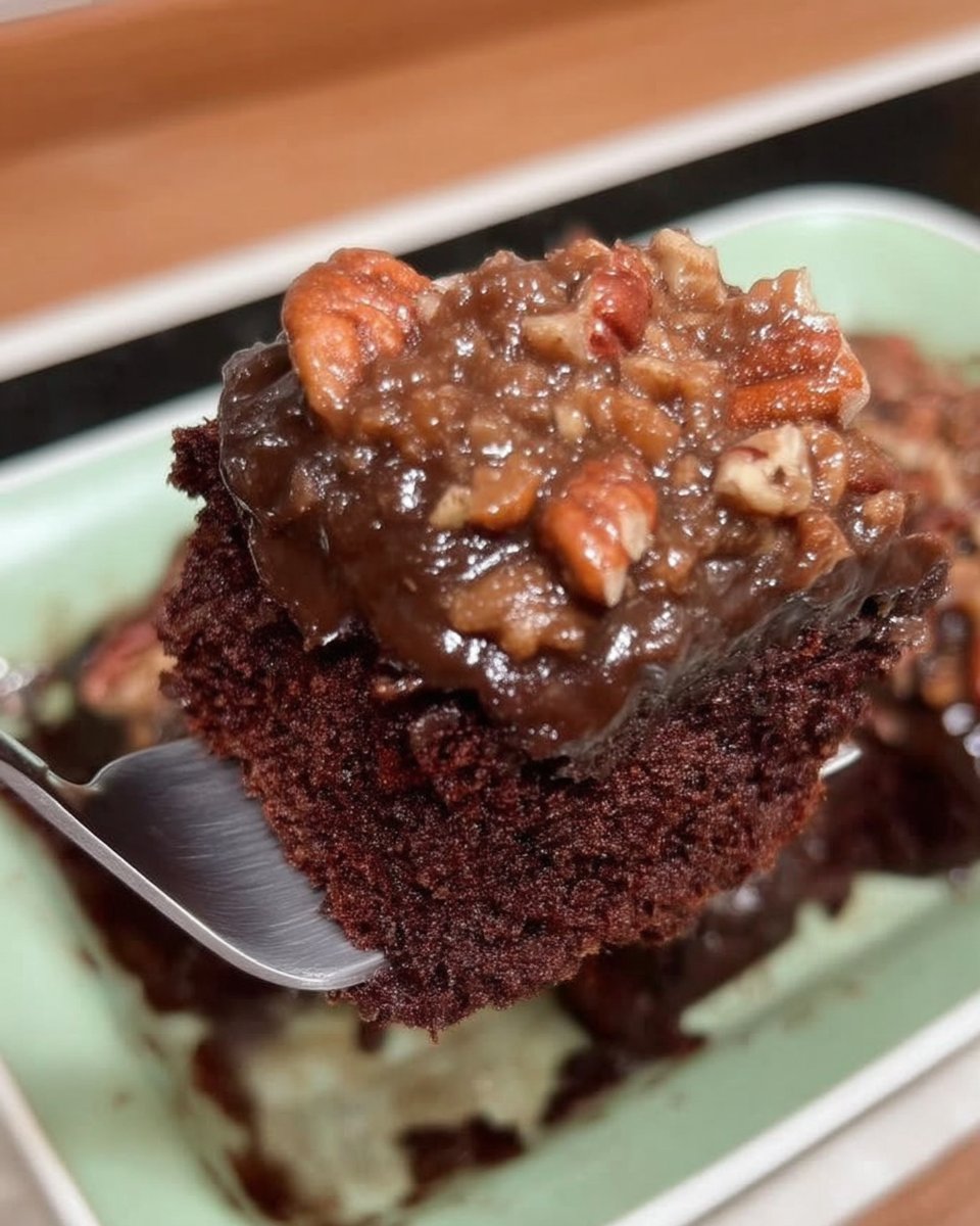 Square of chocolate sheet cake served with a glass of milk