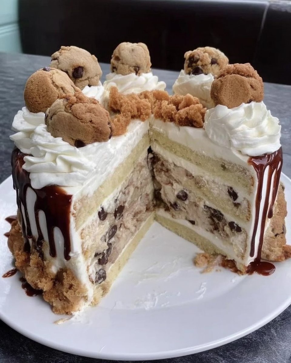 Whole cookies and cream cake on a white cake stand
