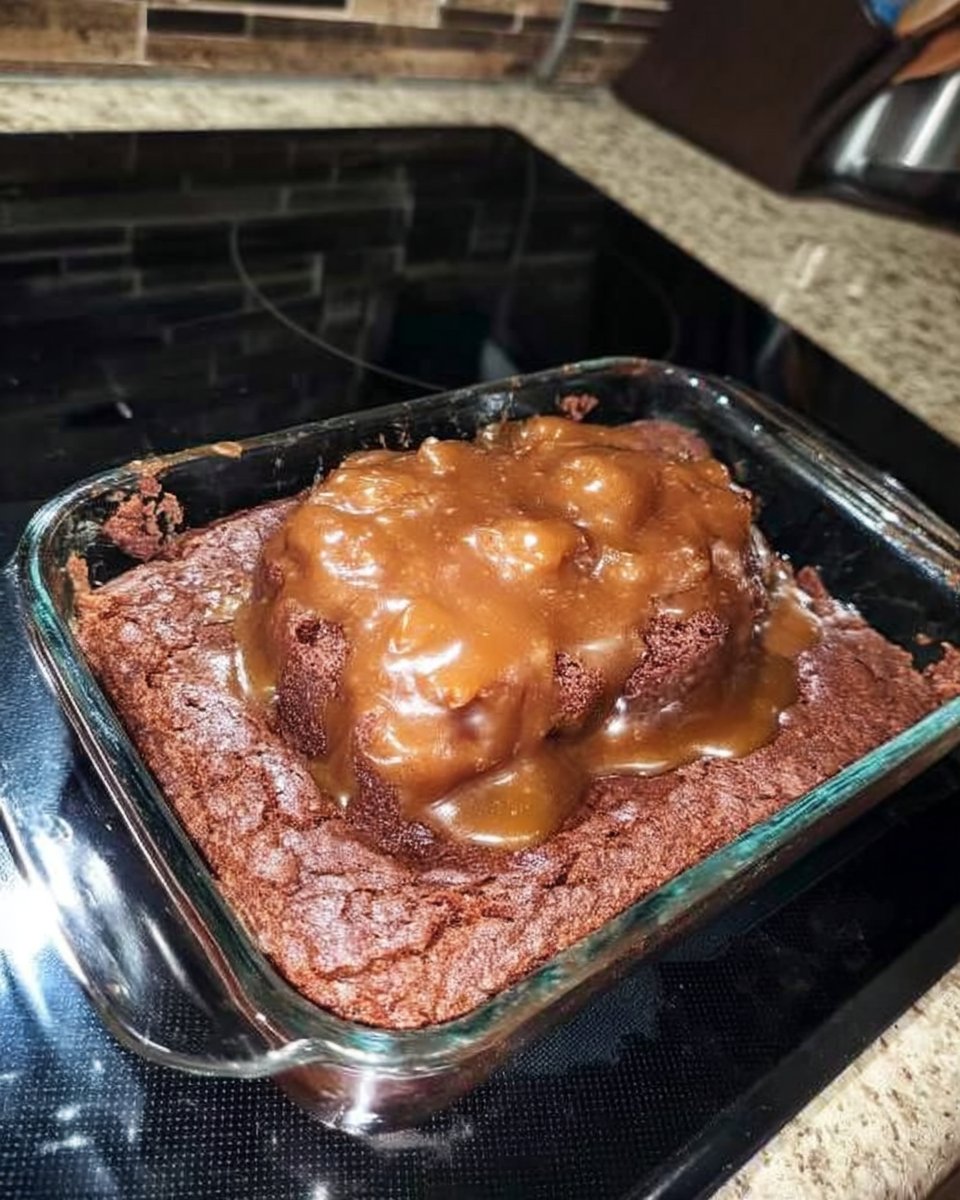 Cream cheese mixture dolloped onto chocolate cake batter