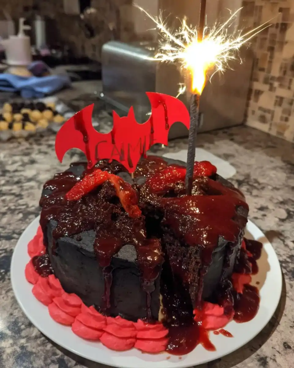 Cutting batman shapes out of black sheet cake