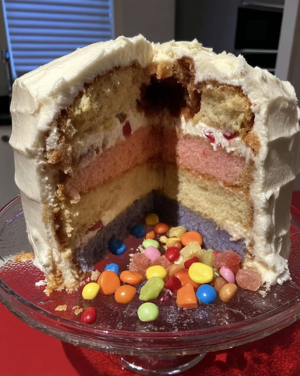 Cutting the center out of a cake layer with a round cutter