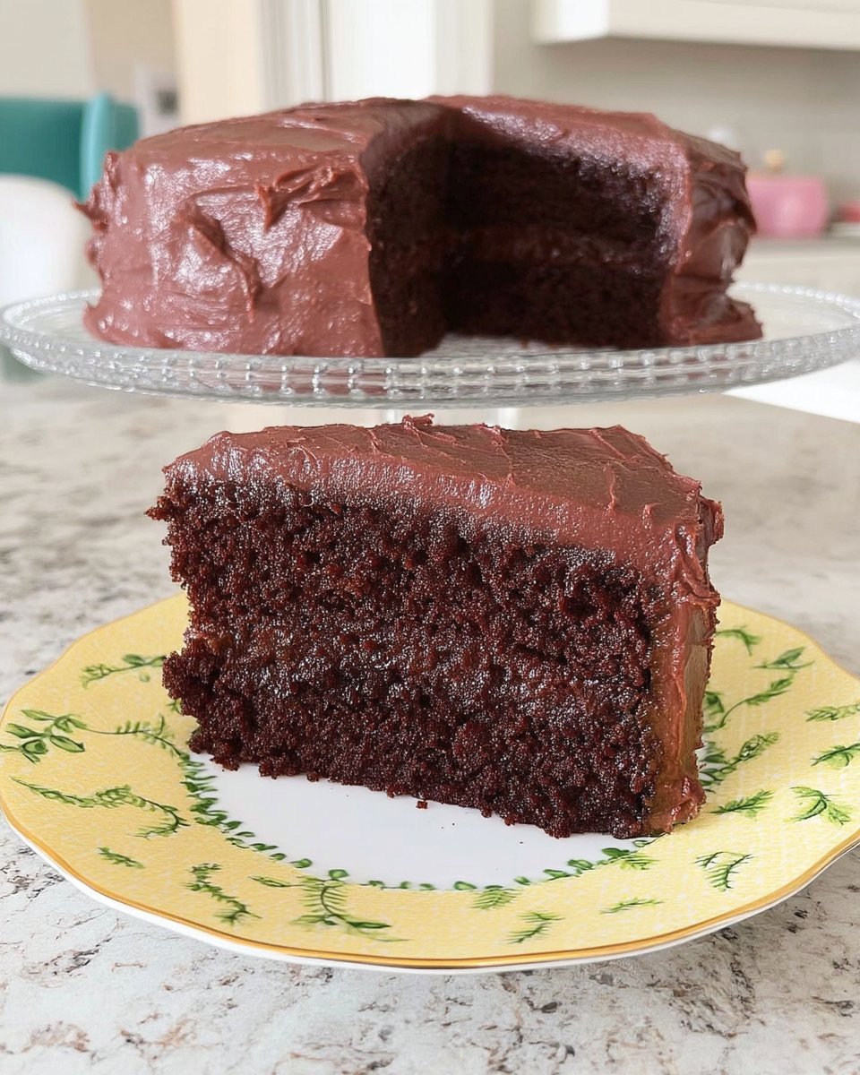 Devil's Food Cake 14 Whole frosted Devil's Food cake on a cake stand