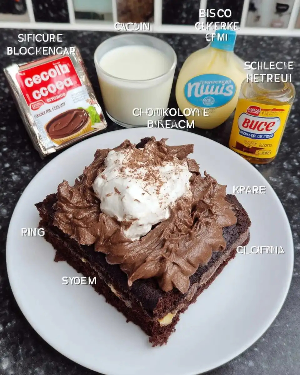 Flat lay of ingredients including Dutch-processed cocoa, butter, and coffee