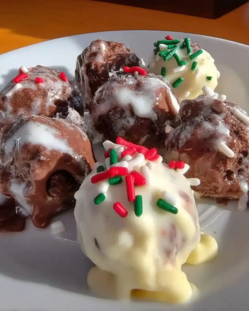 Dipping cold cake balls into melted white chocolate