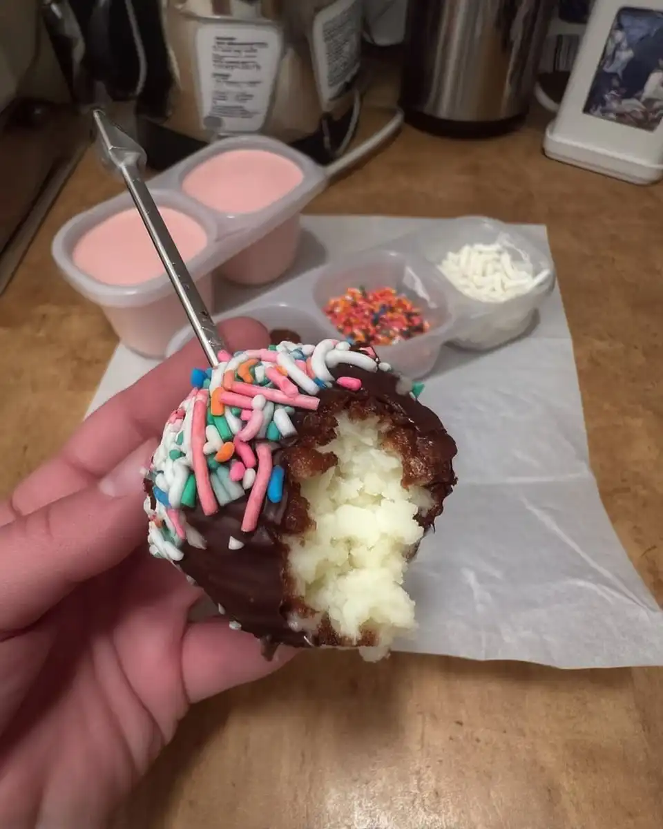 Cheesecake Push Pop Cakes 13 Dipping a cheesecake ball into melted white coating