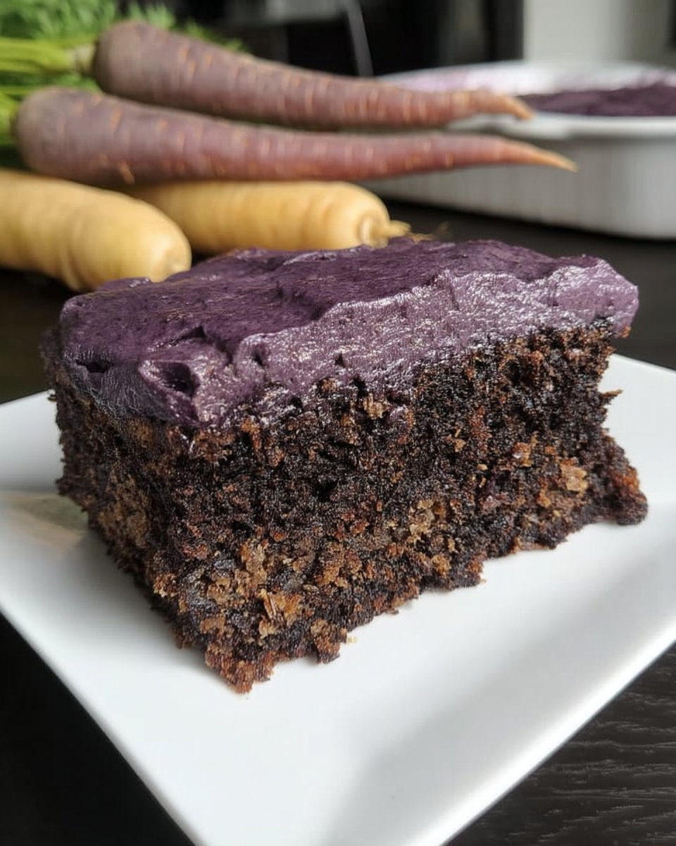 Purple carrots flour sugar and spices arranged on a table