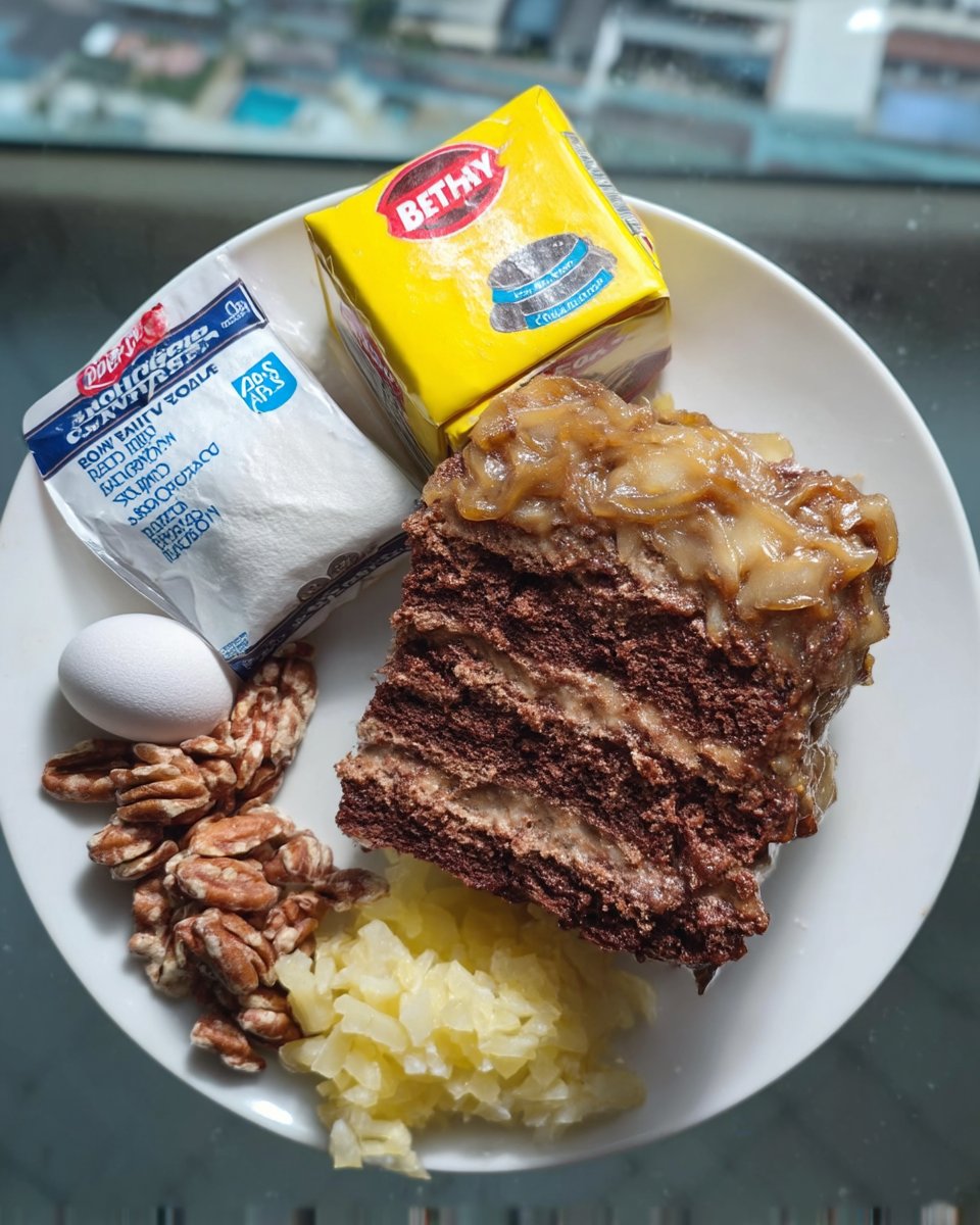 Ingredients for earthquake cake including cake mix pecans and coconut