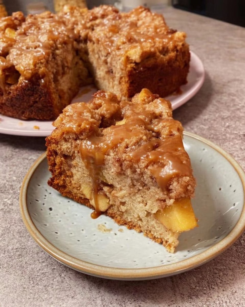 Whole baked Irish apple cake drizzled with cinnamon glaze