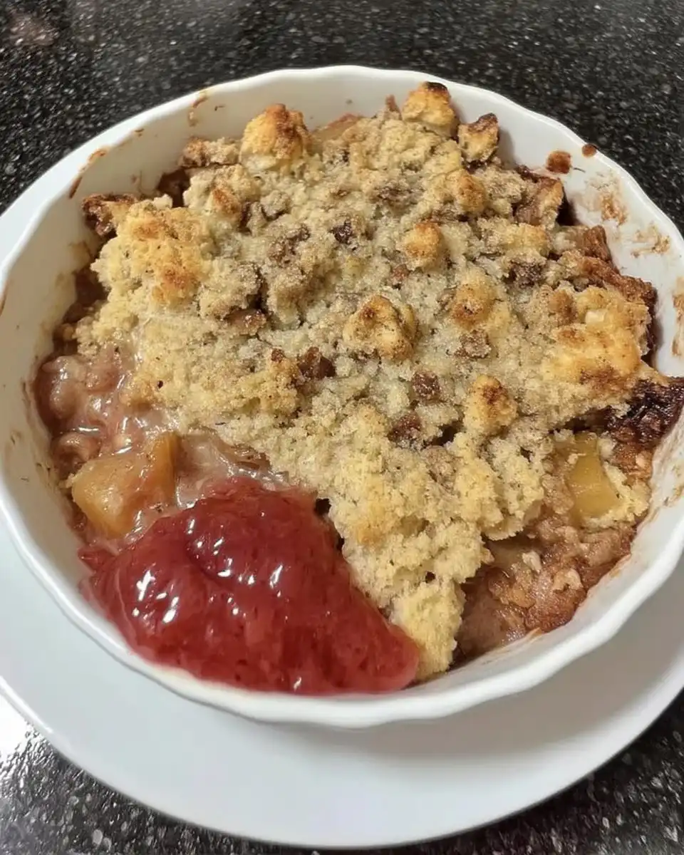 Baked dump cake with golden brown buttery crust