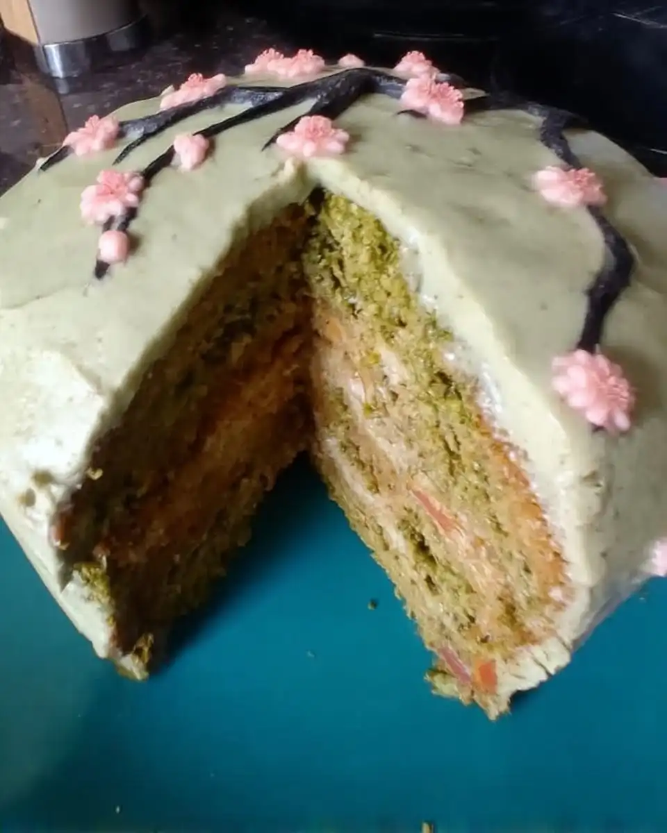 Ingredients for green cake including matcha powder and flour