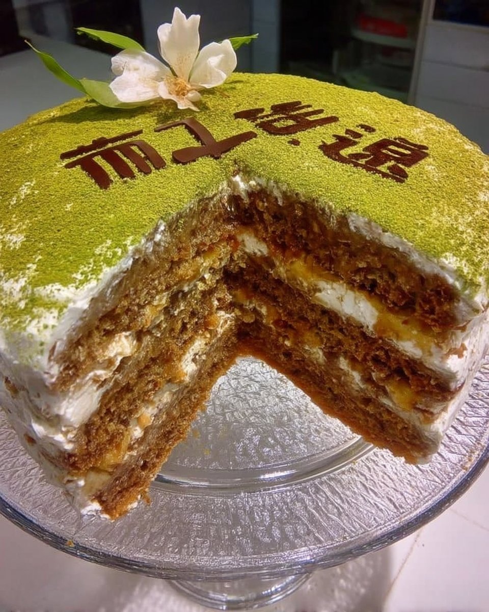 Green Cake 14 Green cake served with a cup of tea