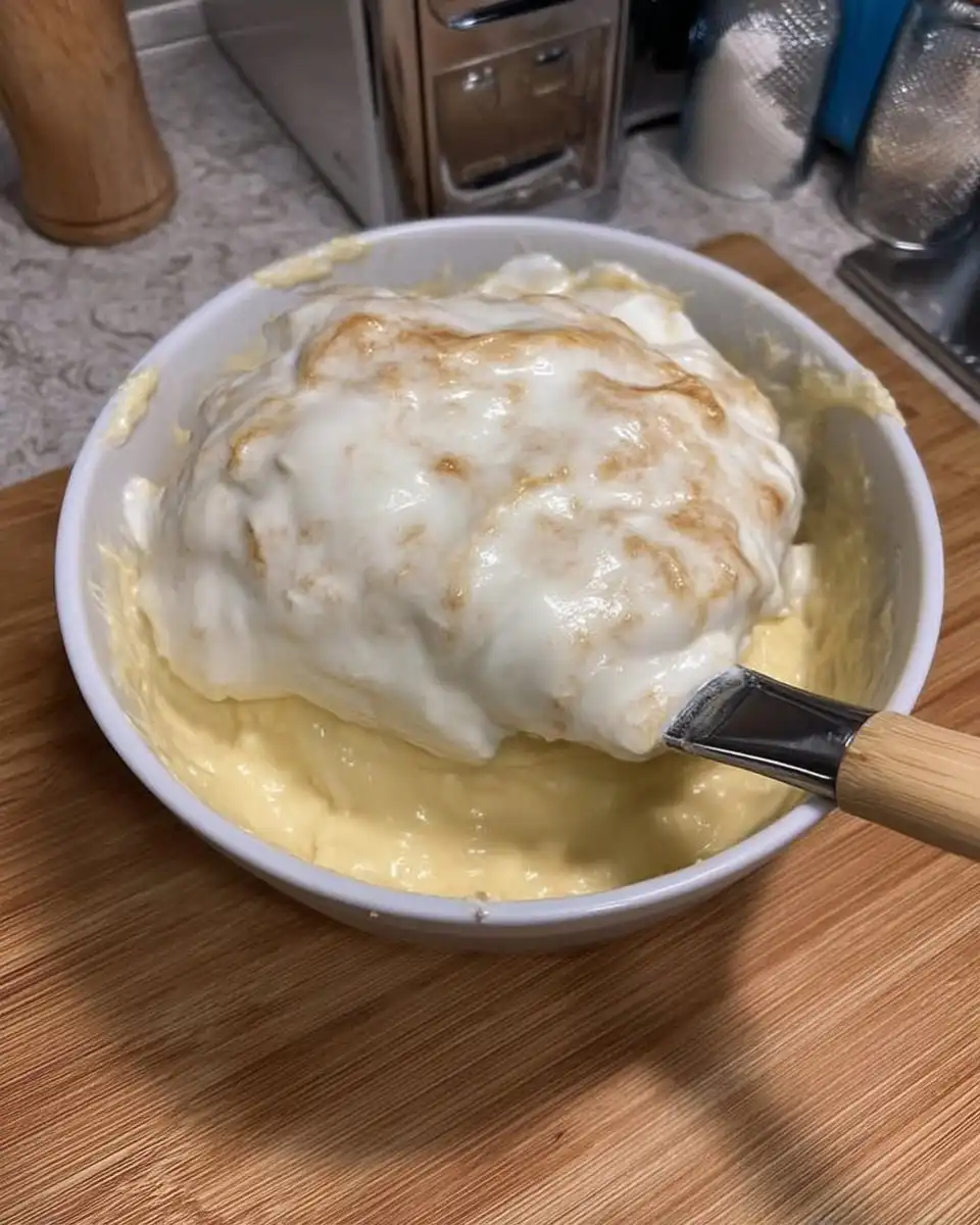 Chiffon cake cooling upside down on a bottle