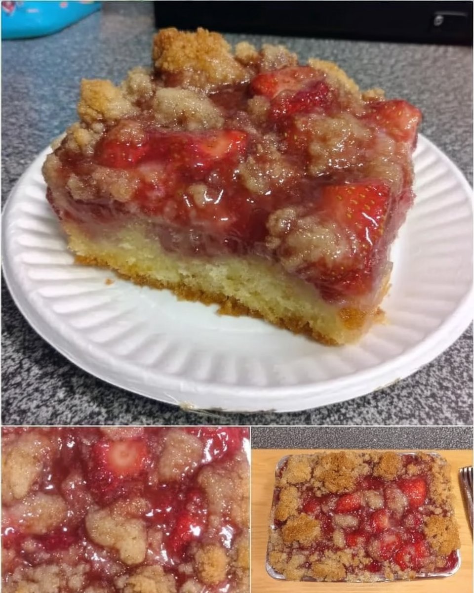 Strawberry Rhubarb Cake 12 Fresh strawberries rhubarb flour and eggs on a counter