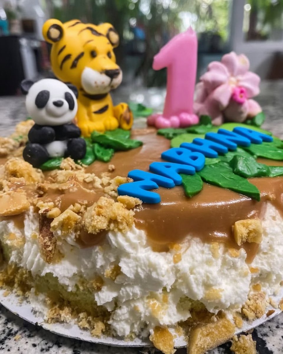 Jungle theme cake with orange cream and fondant animals