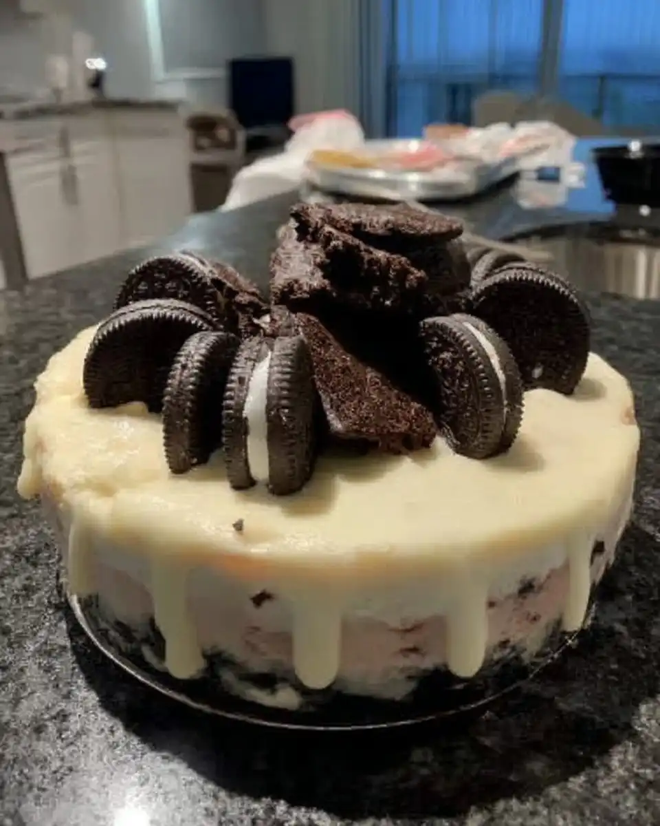 Cookies and Cream Cake 13 Pouring hot coffee into chocolate cake batter