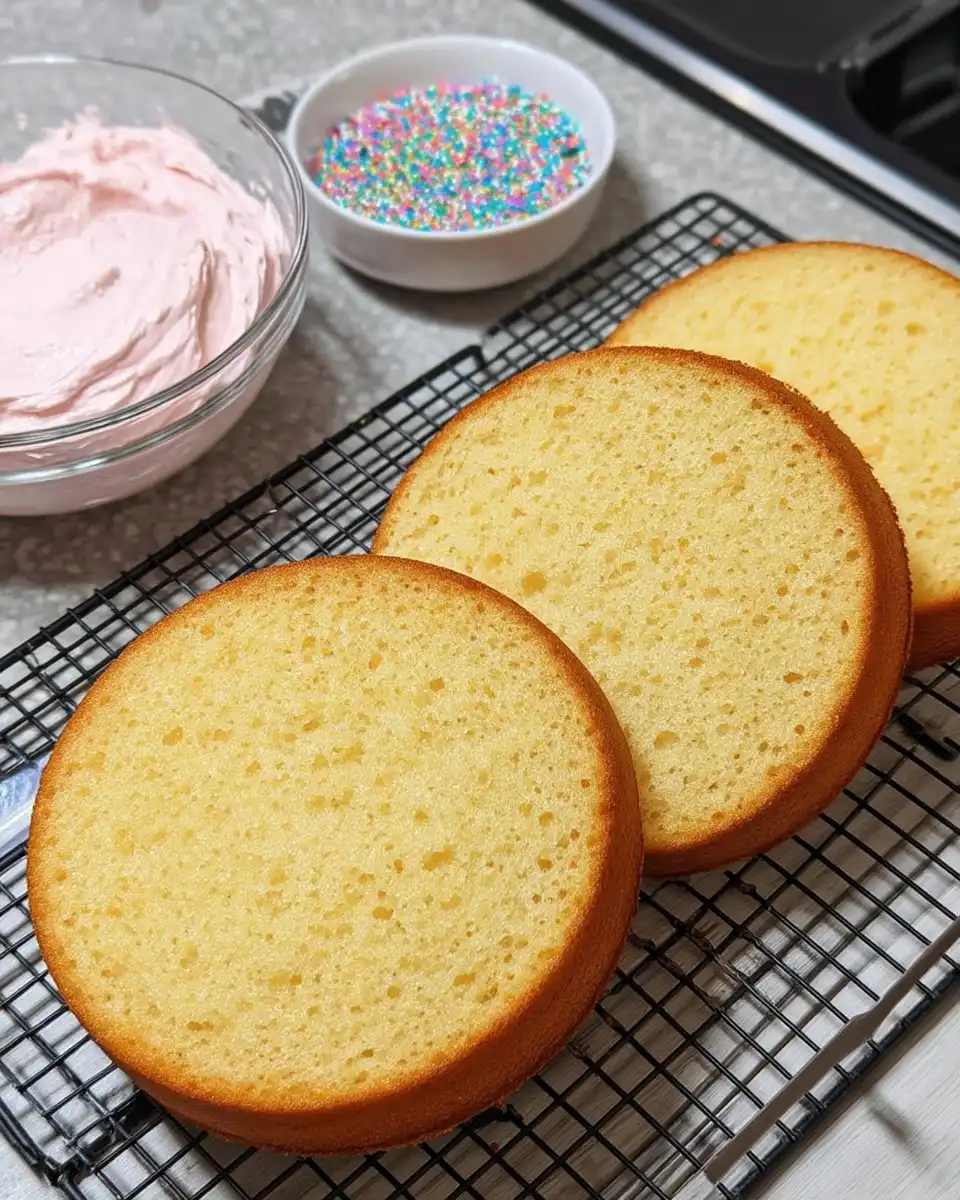 Vanilla cake batter being mixed in a bowl with a spatula