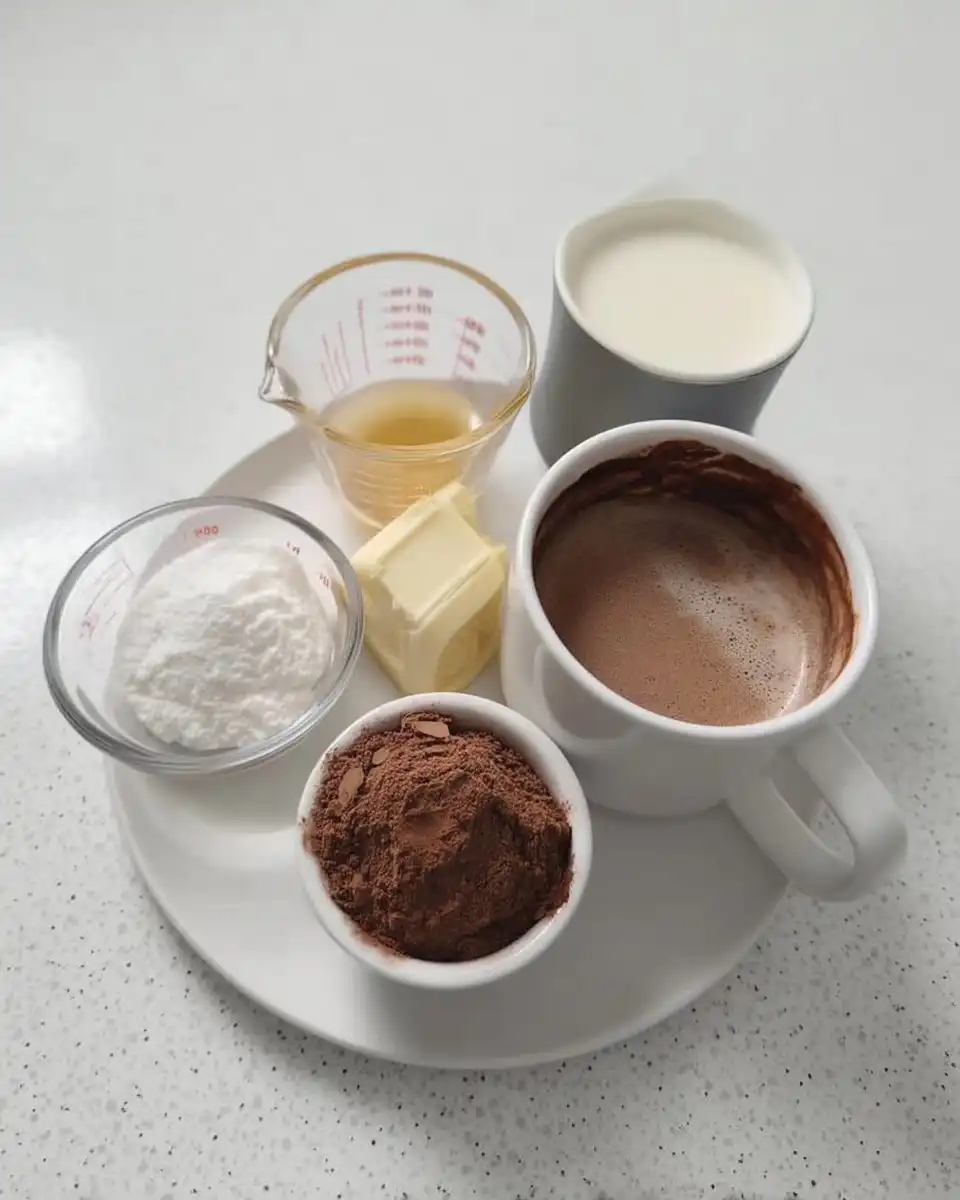 Smooth chocolate batter in a mug before cooking