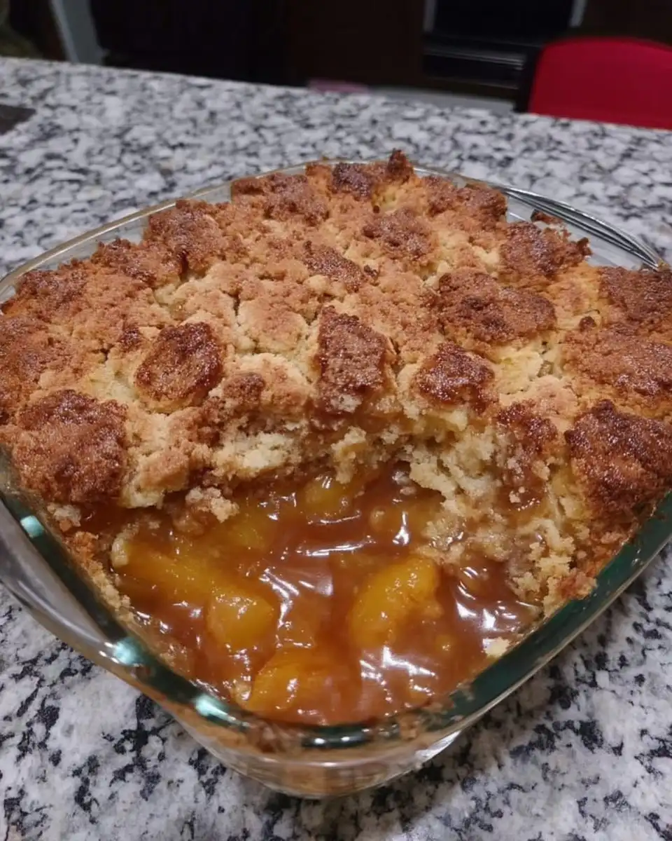 Peach cake slice served with a cup of coffee