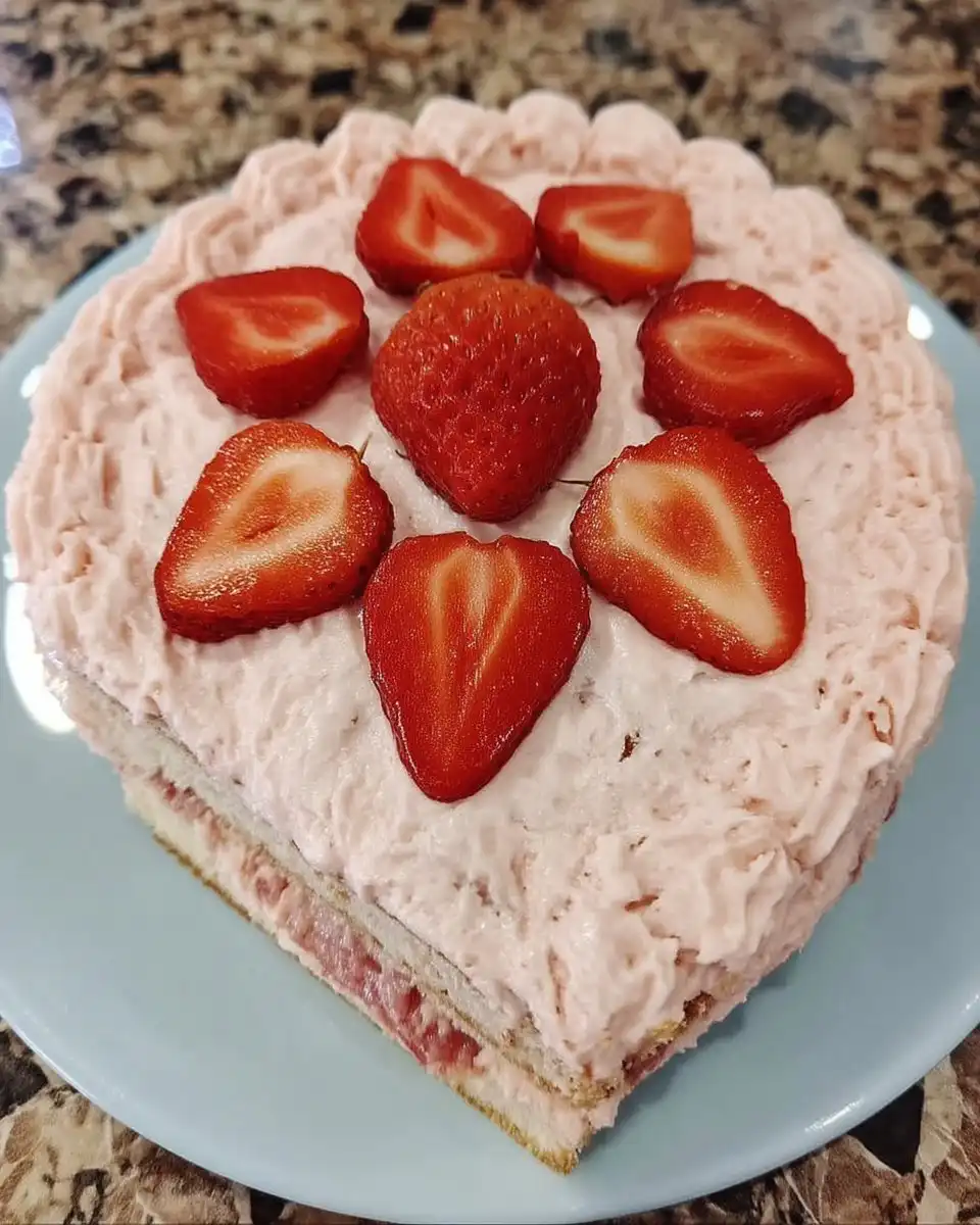 Ingredients for pink cake including butter cream cheese and strawberry jam