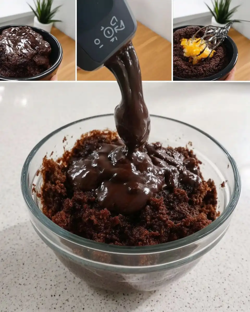 Piping a ring of chocolate frosting around a cake layer to hold raspberry filling