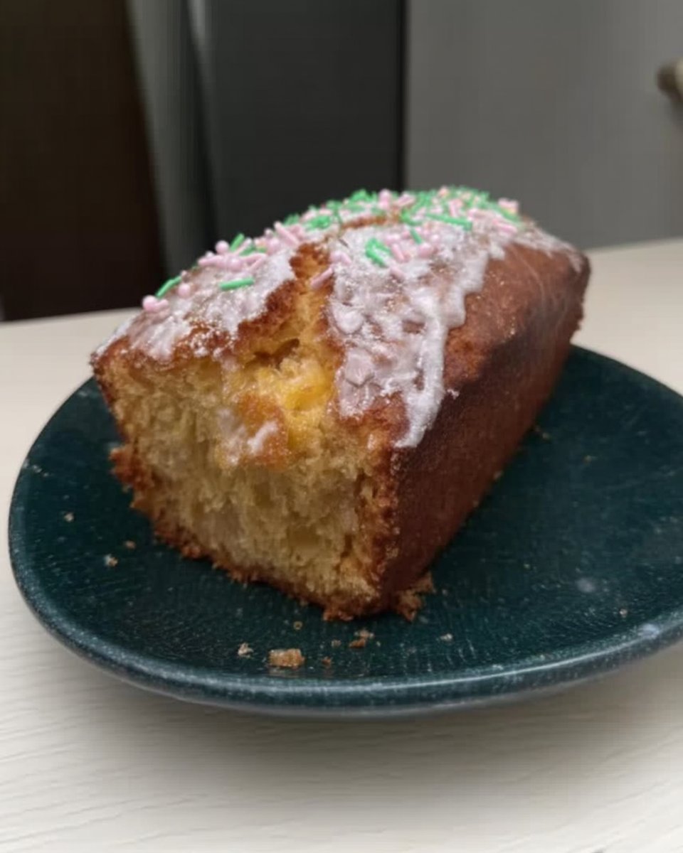 Pouring lemon sugar glaze over a warm loaf cake