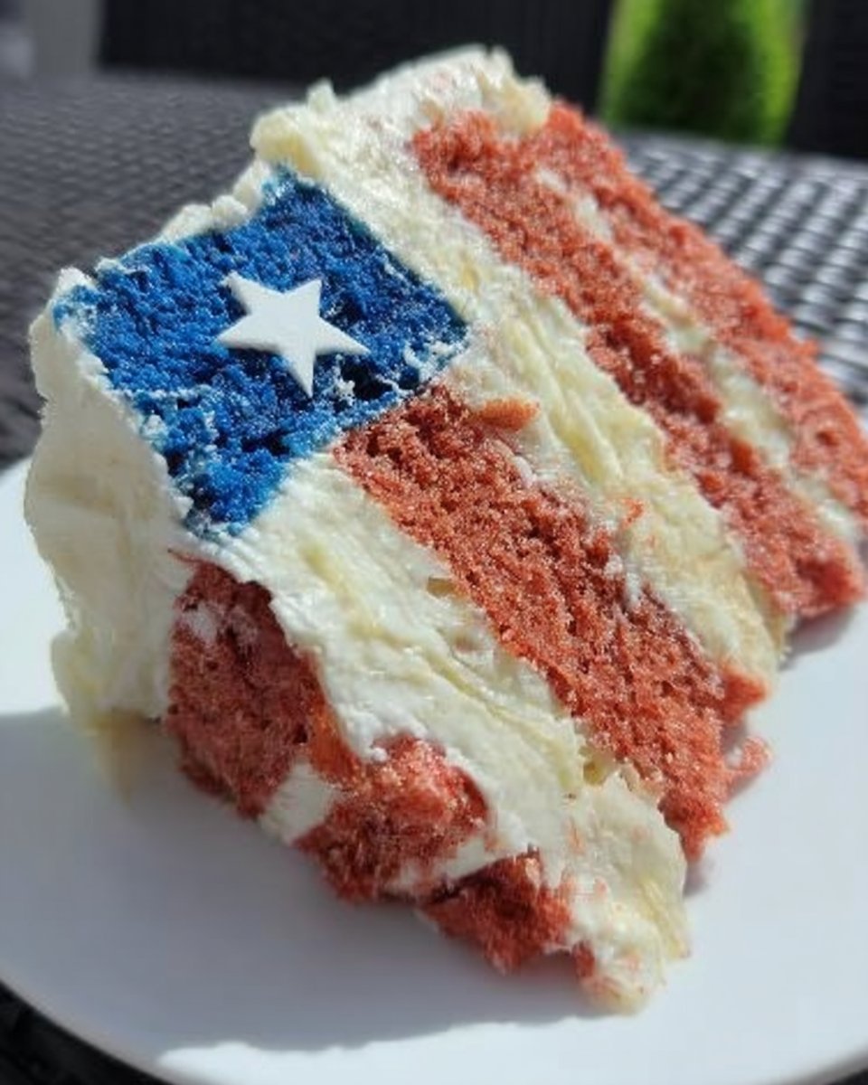 Red white and blue cake decorated like a flag