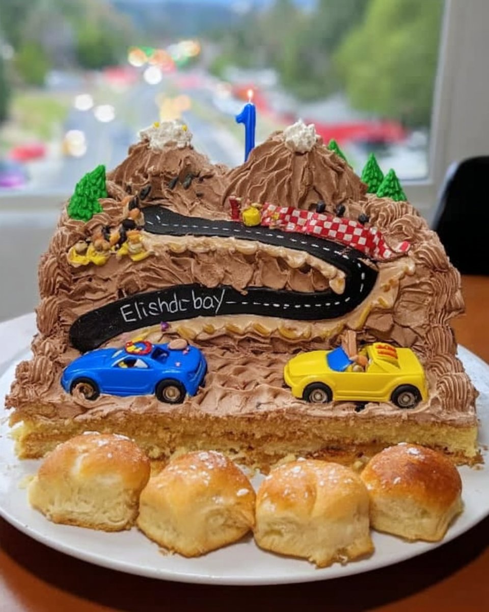 Ribbon cake served with fresh berries and coffee