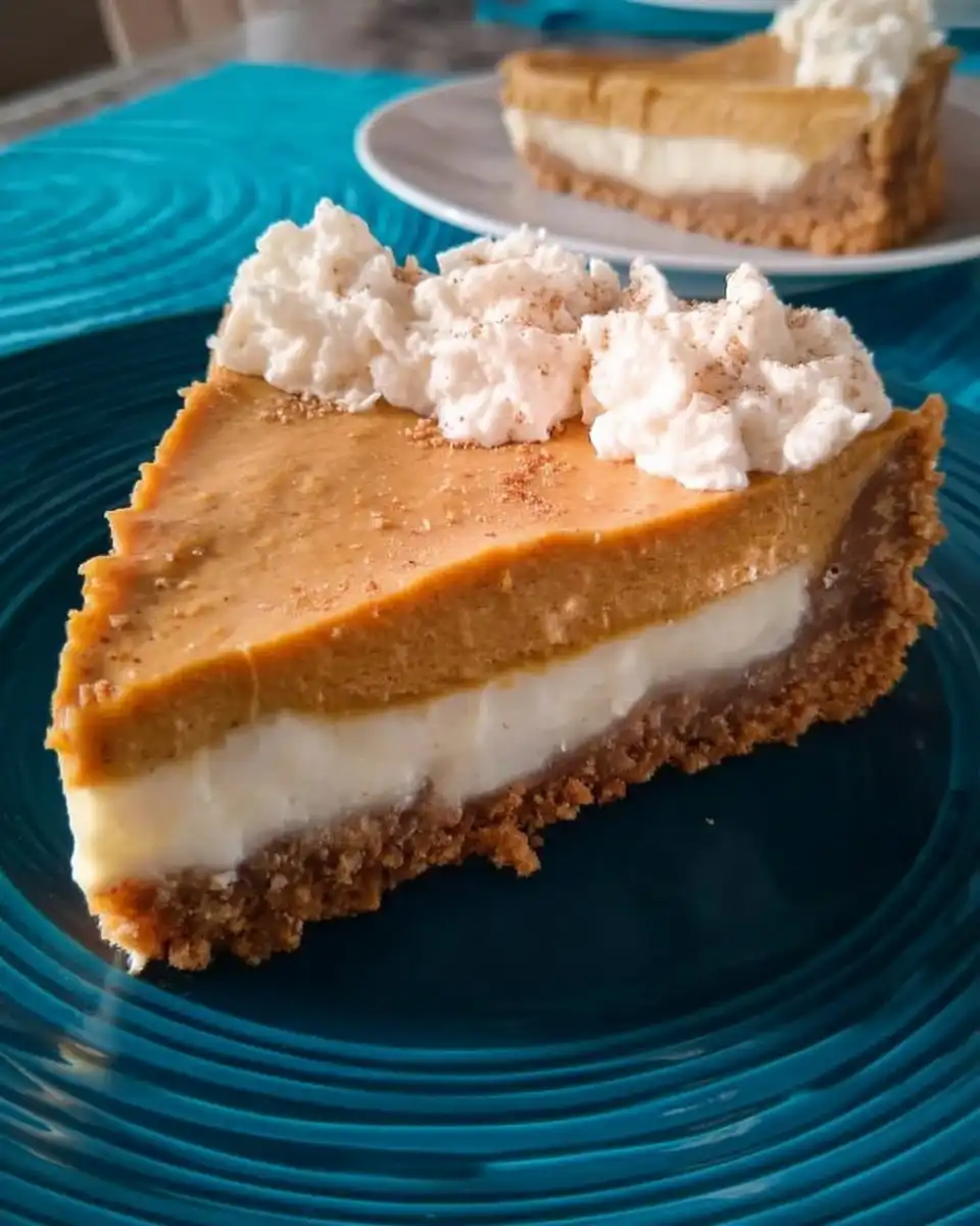 Slice of pumpkin cheesecake on a plate with fork