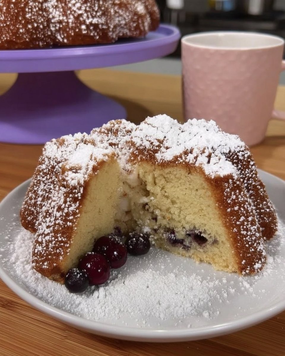 Slice of blueberry coffee cake on a plate