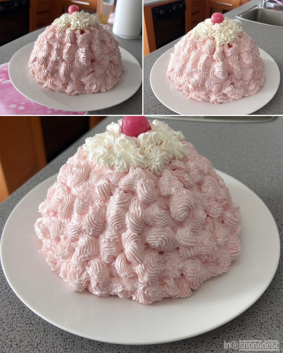 Sliced strawberry doll cake served on a plate
