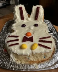 Speckled blue easter cake with toasted coconut nest