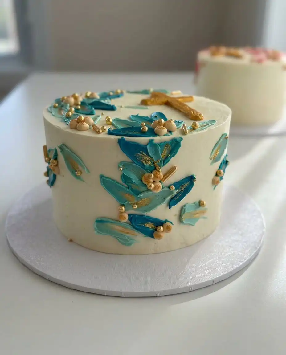 Ingredients for baptism cake including flour, eggs, and vanilla extract