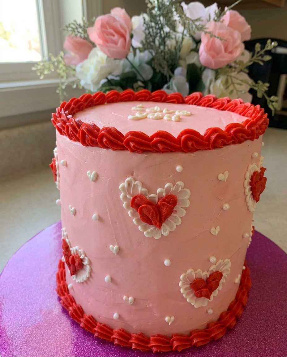 Valentines Day Cake 12 Pantry staples including cake mix, eggs, oil, and butter for a simple cake