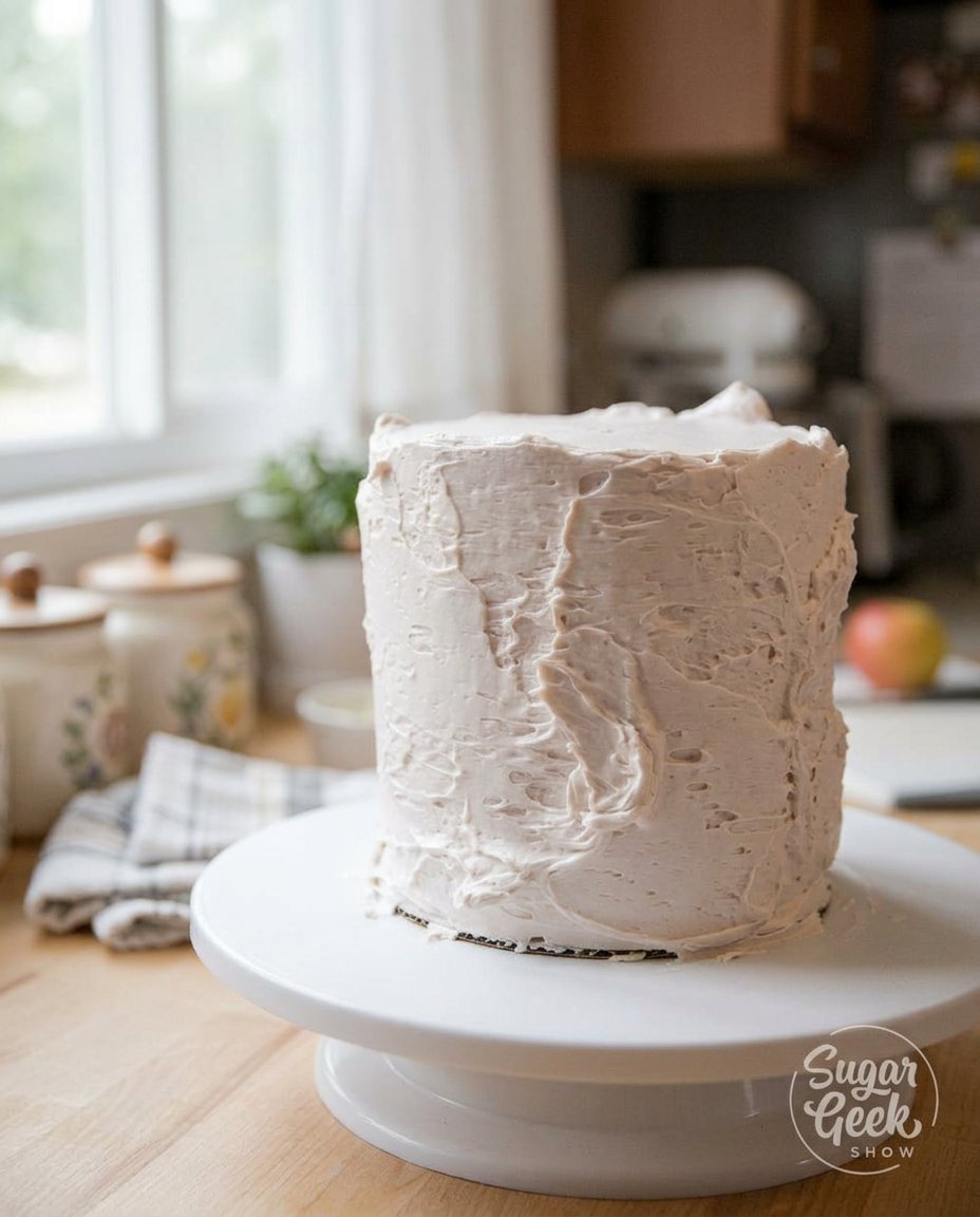 Bowls of flour sugar sour cream and egg whites on a kitchen table.