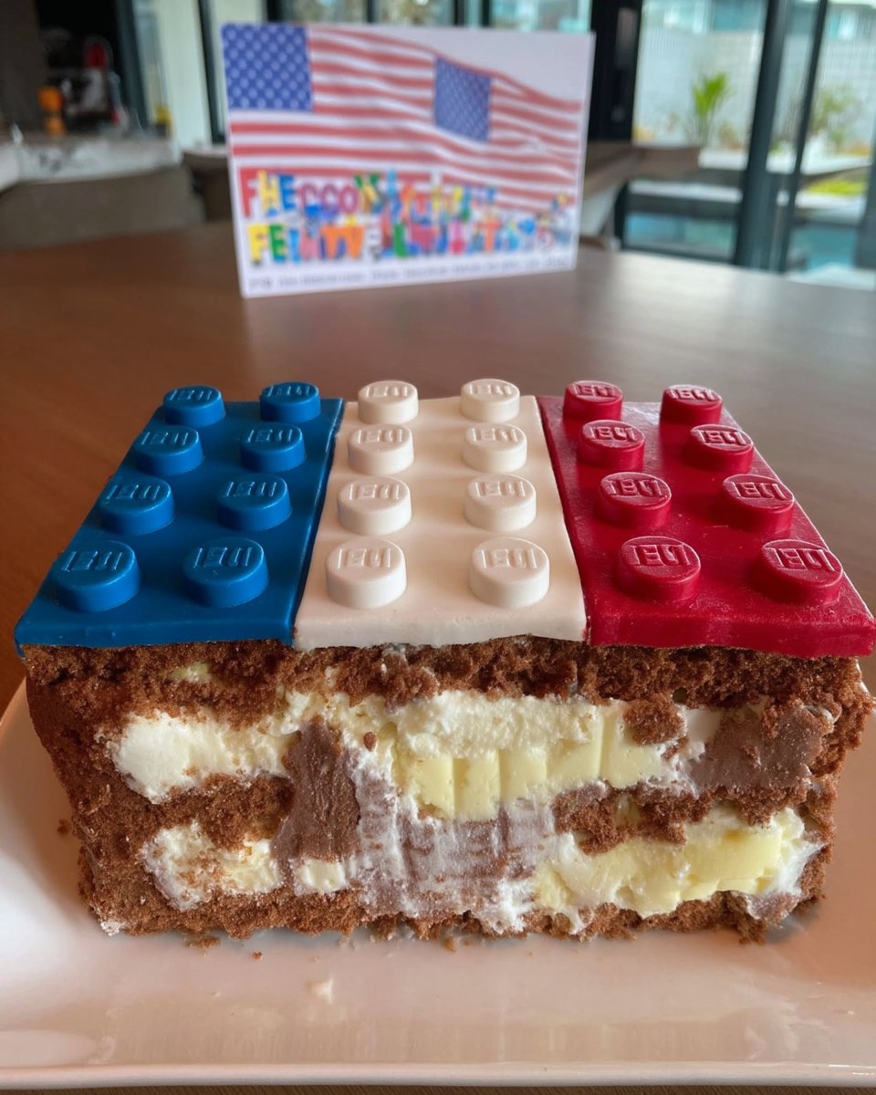 Ingredients for lego cake including orange soda and flour