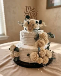A white sheet cake decorated with colorful fresh cake flowers