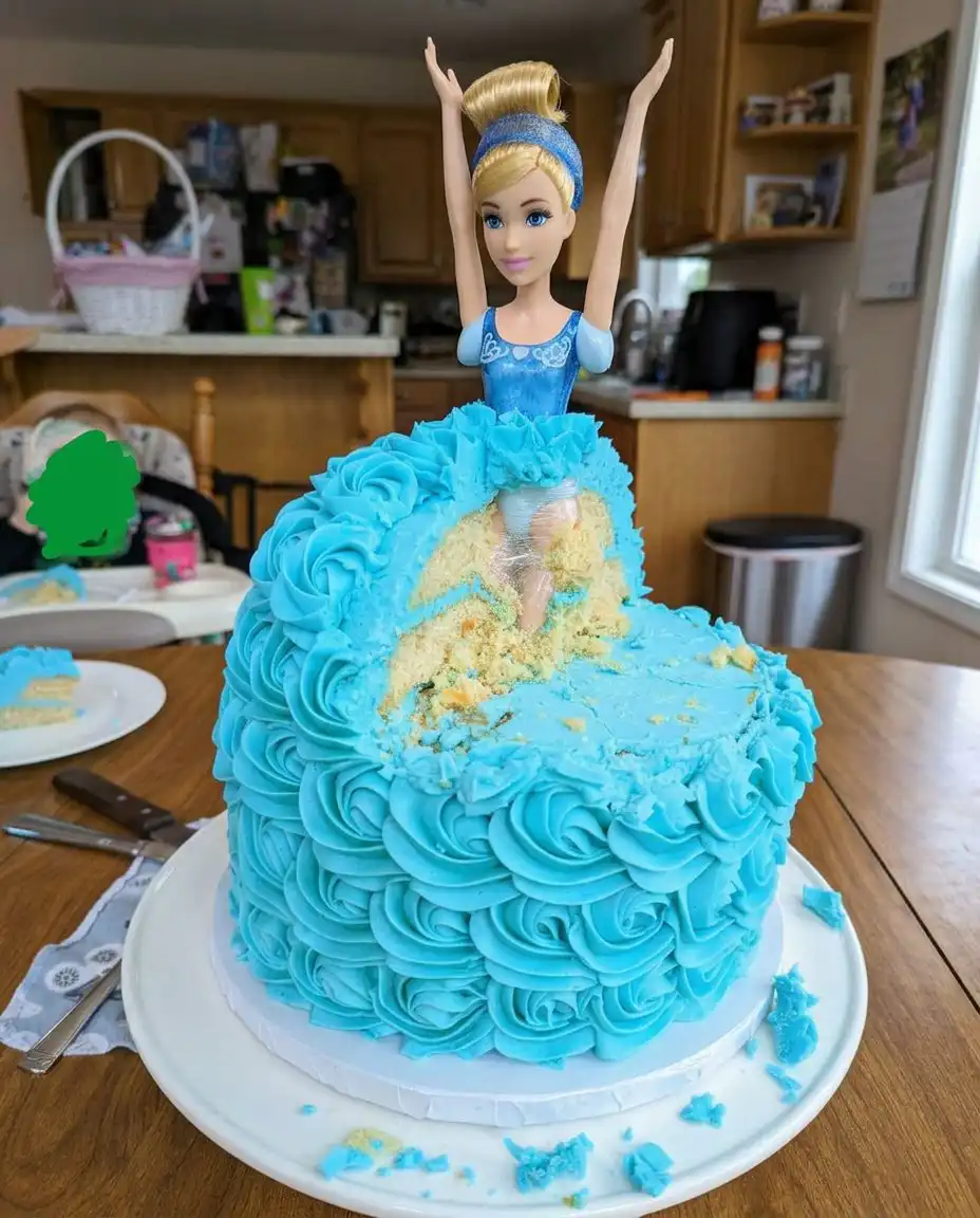 Ingredients for the Cinderella cake including white cake mix and blue food coloring