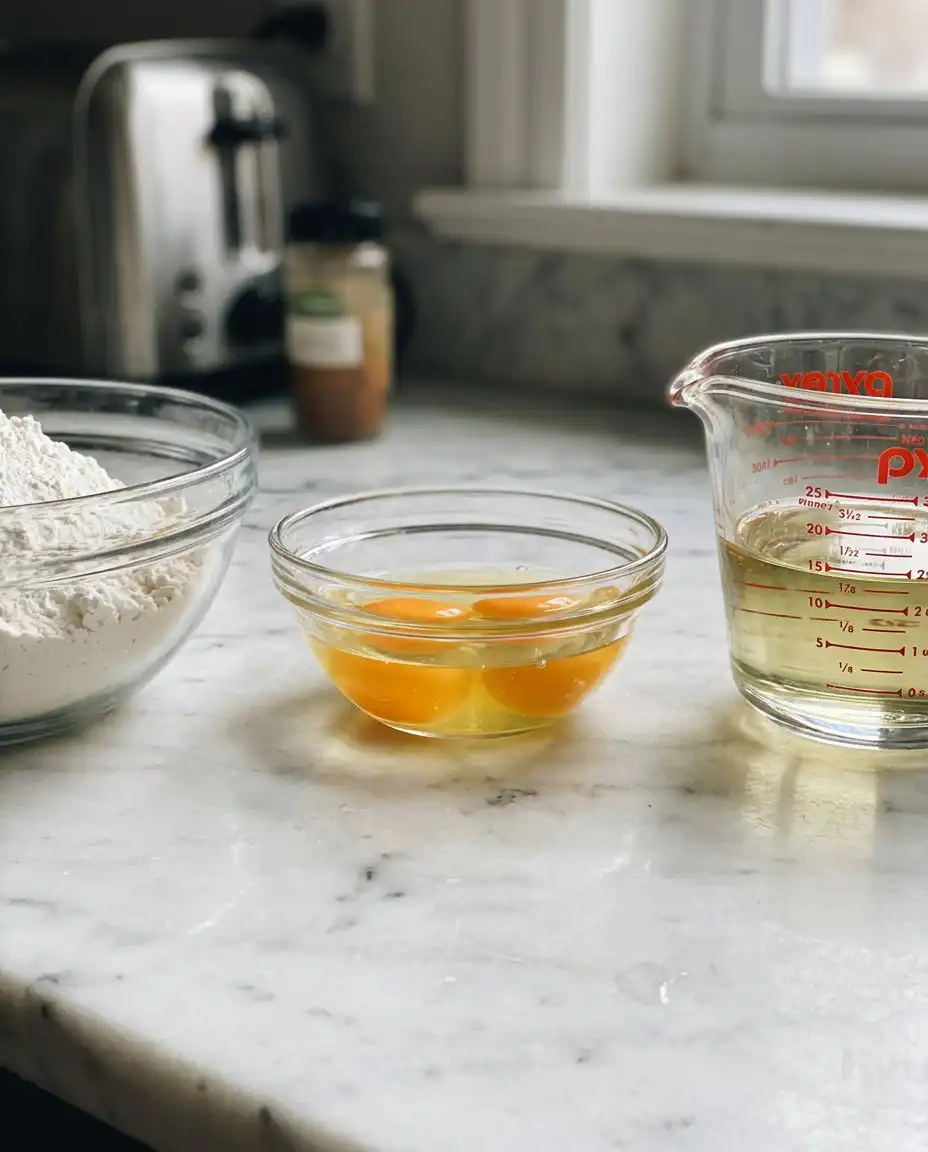 The three basic ingredients for cake mix cookies including a box of mix oil and eggs.