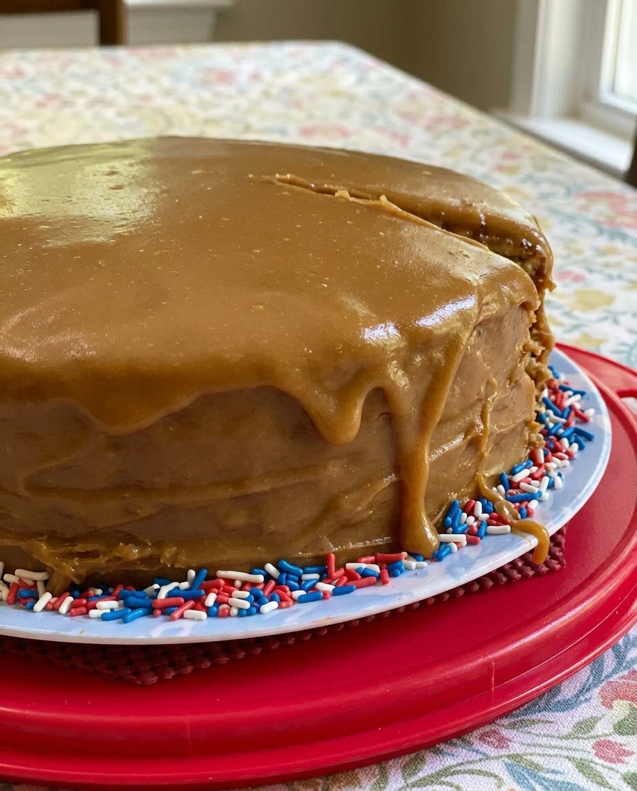 Fresh butter, brown sugar, and evaporated milk for caramel frosting on a kitchen counter.