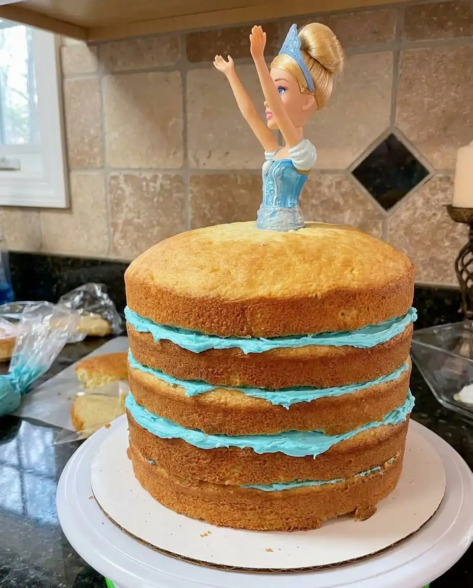 The process of carving stacked cake layers into a bell shape