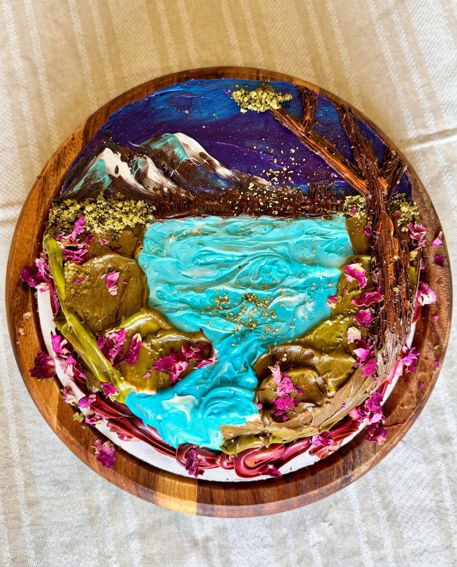 Cake Painting 13 A smooth frosted cake chilling in the refrigerator