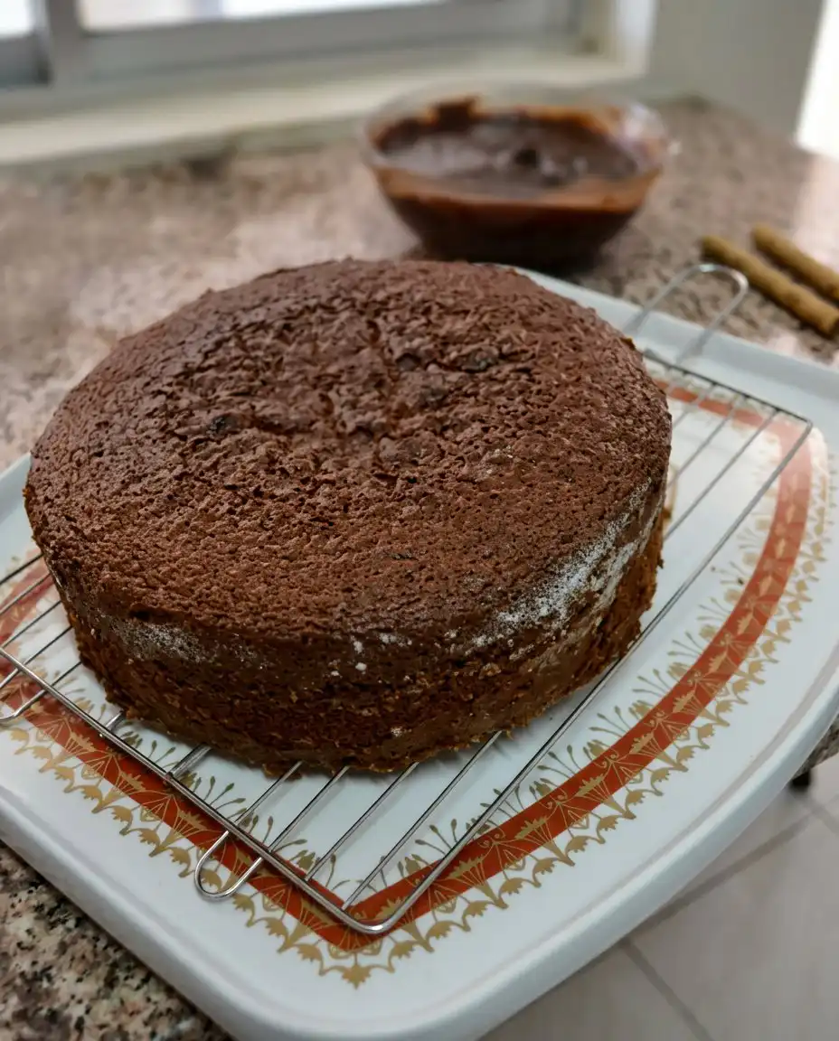 A finished chocolate birthday cake with a shiny ganache glaze