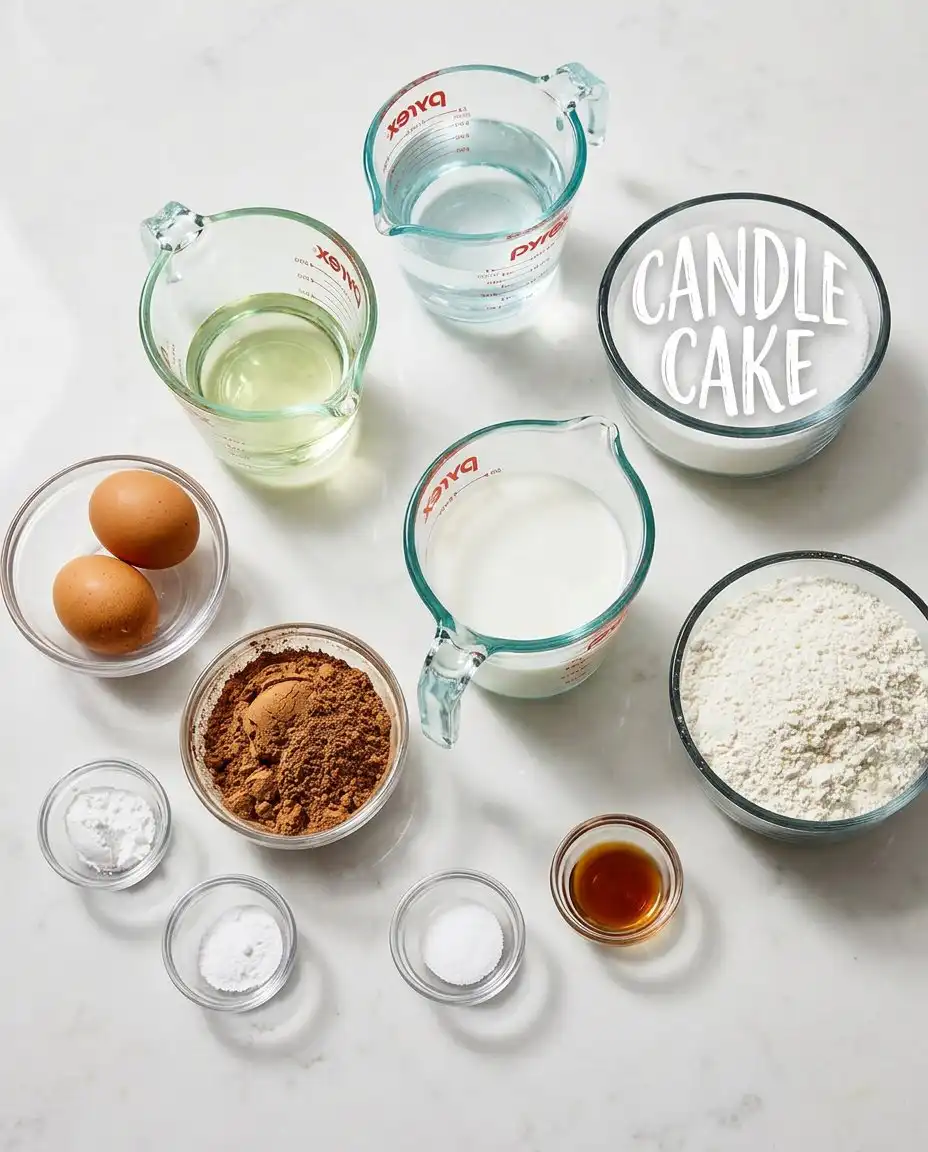 Cocoa powder flour and a cup of hot coffee for candle cake