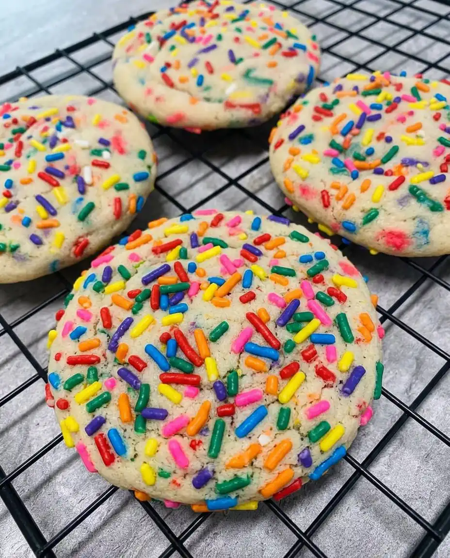 A plate of cake mix cookies next to a tall glass of cold milk.