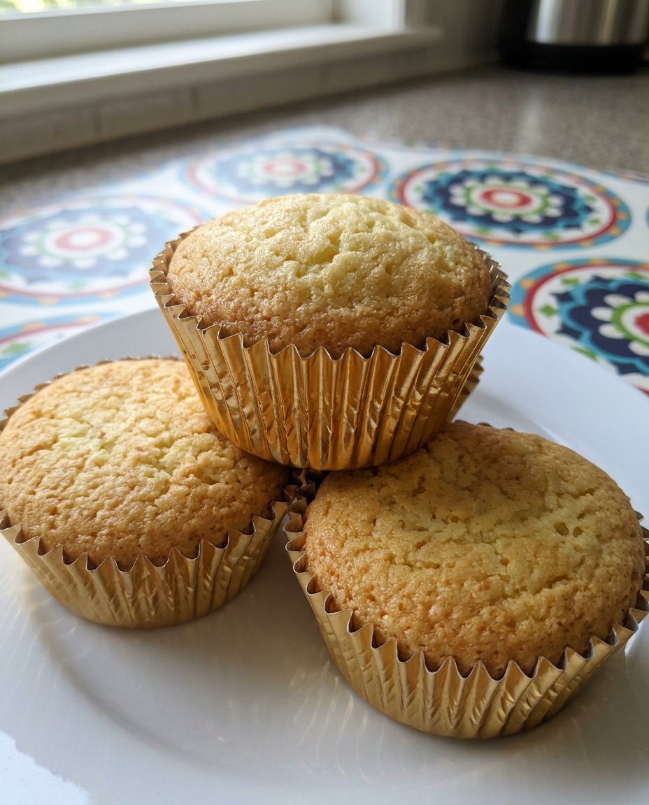 Fairy cakes served on a vintage floral plate next to a cup of tea
