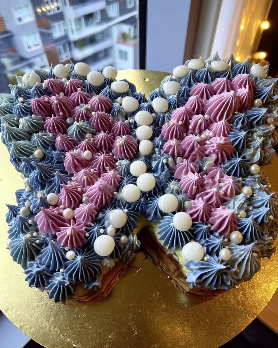 Butterfly Cake 13 A hand using a spatula to gently fold flour into a pale yellow cake batter